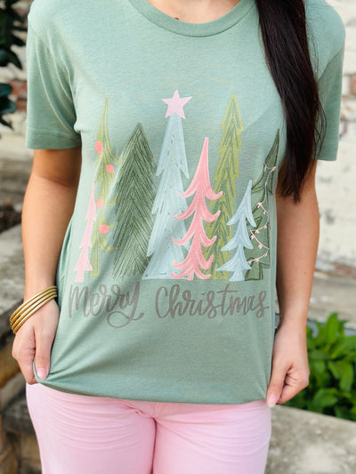 Brushed Christmas Tree Graphic Tee-Harps & Oli-Shop Anchored Bliss Women's Boutique Clothing Store