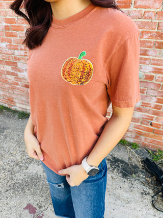 Sequin Pumpkin Graphic Tee-Harps & Oli-Shop Anchored Bliss Women's Boutique Clothing Store