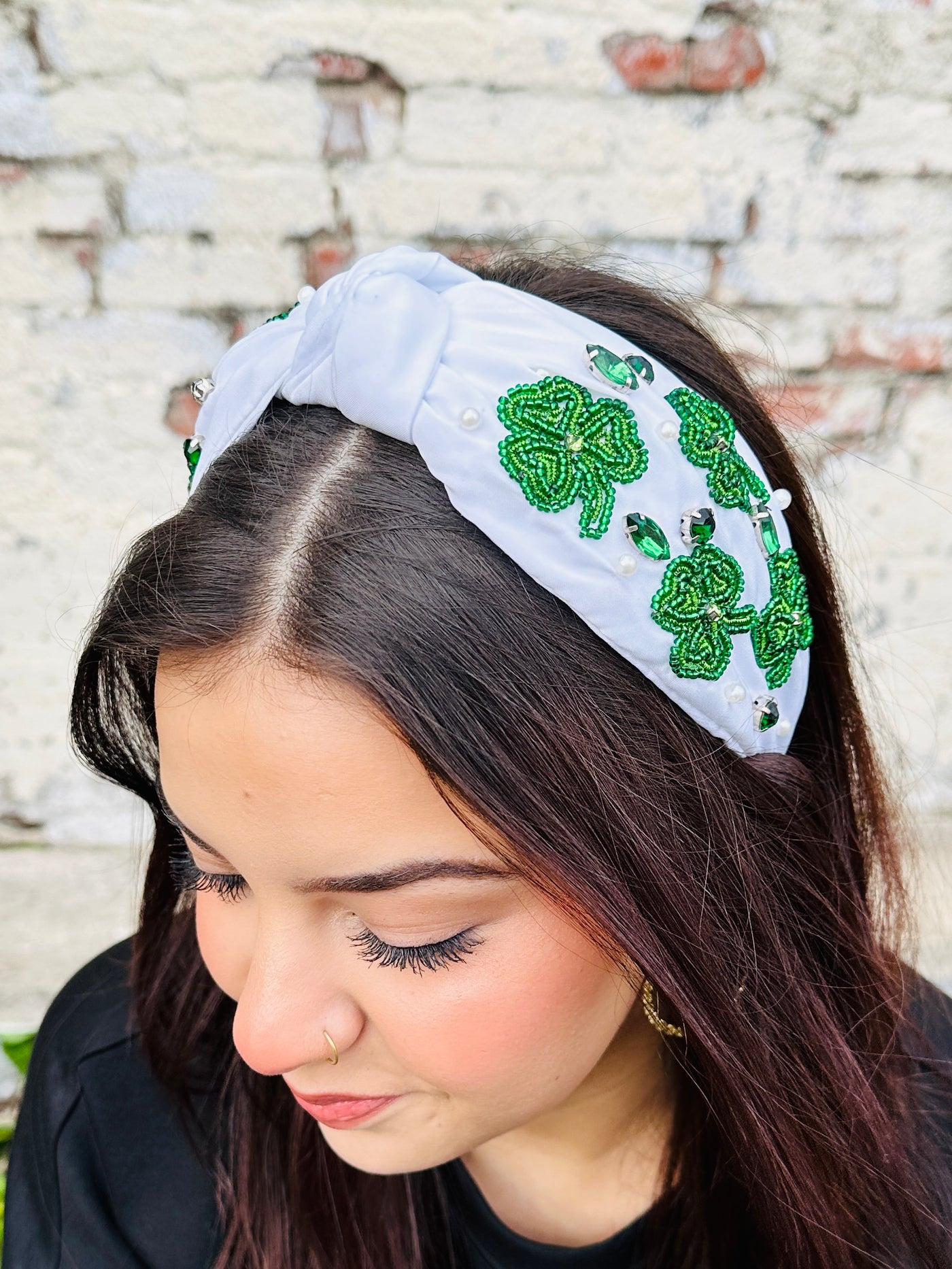 Luckiest Girl Embellished Headband • White-DMC-Shop Anchored Bliss Women's Boutique Clothing Store