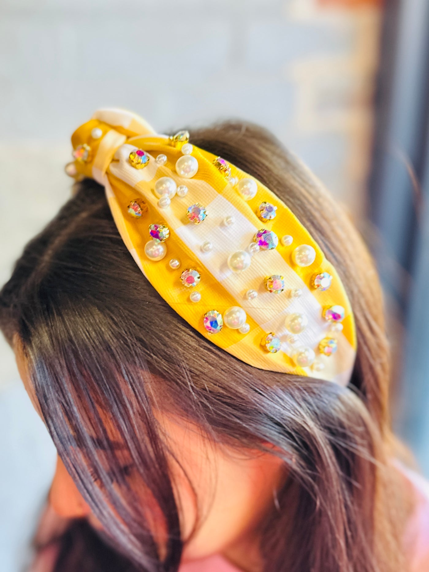 A Moment With You Plaid Embellished Headband • Yellow-Sandy + Rizzo-Shop Anchored Bliss Women's Boutique Clothing Store
