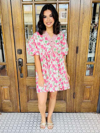 Blossom Breeze Babydoll Dress • Pink-Sage + Fig-Shop Anchored Bliss Women's Boutique Clothing Store