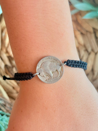 Buffalo Coin Braided Leather Bracelet• Black-Stacey Kluttz-Shop Anchored Bliss Women's Boutique Clothing Store