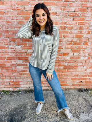 Here We Are Striped Collared Top • Olive-Blu Pepper-Shop Anchored Bliss Women's Boutique Clothing Store