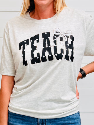 Teach Polka Dot Graphic Tee-Harps & Oli-Shop Anchored Bliss Women's Boutique Clothing Store