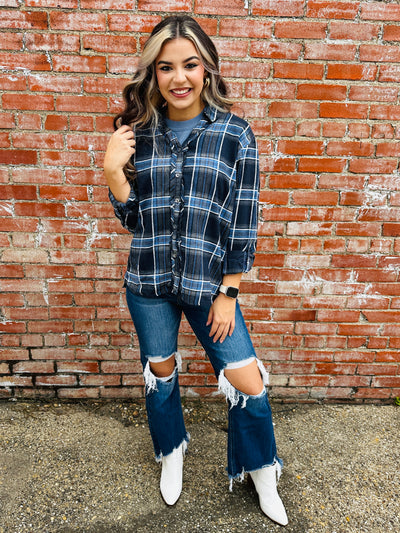 Keep Me Cozy Flannel • Blue-Umgee-Shop Anchored Bliss Women's Boutique Clothing Store