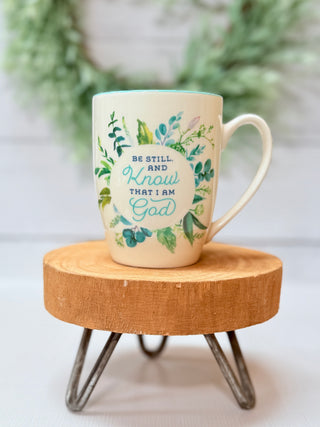 Be Still & Know Teal Leaves Coffee Mug-Brittany Carl-Shop Anchored Bliss Women's Boutique Clothing Store