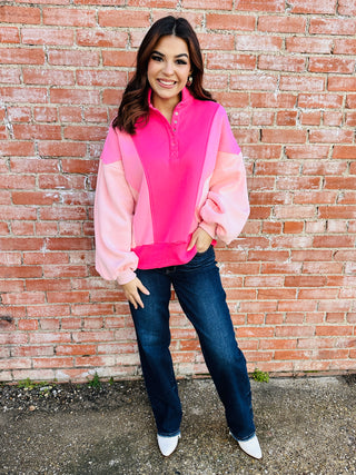 All My Love Color Block Quarter Snap Top • Pink-Bibi-Shop Anchored Bliss Women's Boutique Clothing Store