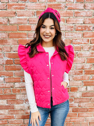 Love Like Ours Heart Puffer Vest • Pink-Jess Lea Wholesale-Shop Anchored Bliss Women's Boutique Clothing Store