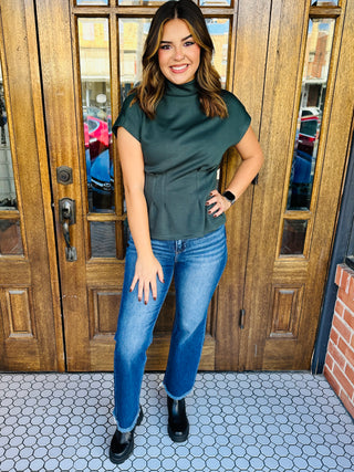 Hear Me Out Mock Neck Top • Dark Green-Stacey Kluttz-Shop Anchored Bliss Women's Boutique Clothing Store