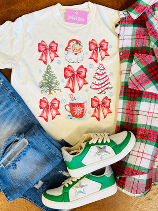 Very Merry Santa Christmas Collage Graphic Tee-Harps & Oli-Shop Anchored Bliss Women's Boutique Clothing Store