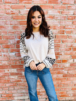 Let it Go Leopard Top • Oatmeal-Bibi-Shop Anchored Bliss Women's Boutique Clothing Store