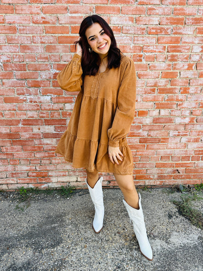 Forever To Go Corduroy Dress • Camel-Umgee-Shop Anchored Bliss Women's Boutique Clothing Store