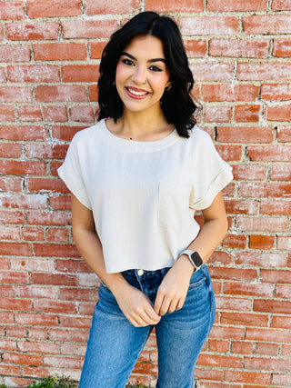 Different Views Short Sleeve Top • Oatmeal-Blu Pepper-Shop Anchored Bliss Women's Boutique Clothing Store