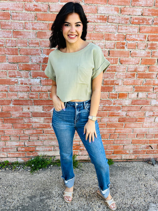 Different Views Short Sleeve Top • Olive-Blu Pepper-Shop Anchored Bliss Women's Boutique Clothing Store