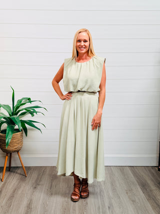 Dream About You Top & Maxi Skirt Set • Light Olive-Blu Pepper-Shop Anchored Bliss Women's Boutique Clothing Store