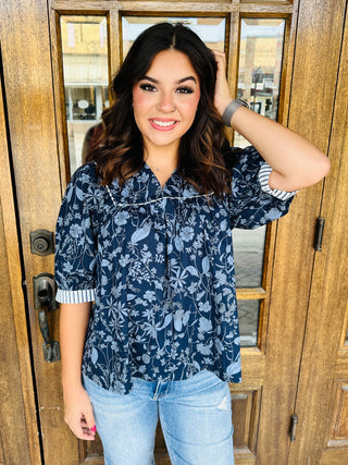 Dreams Unfolding Floral Top • Navy-She+Sky-Shop Anchored Bliss Women's Boutique Clothing Store
