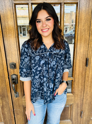 Dreams Unfolding Floral Top • Navy-She+Sky-Shop Anchored Bliss Women's Boutique Clothing Store