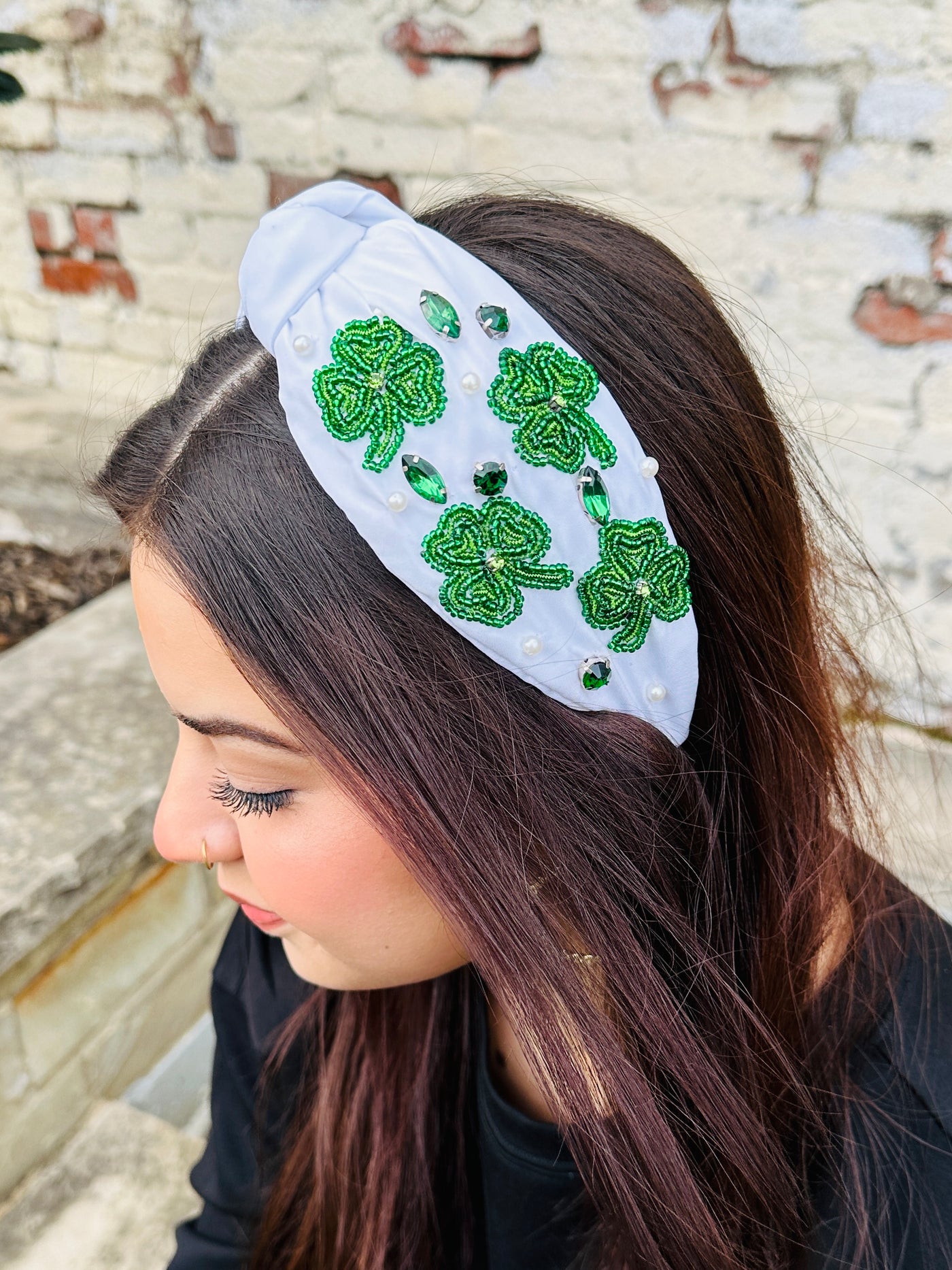 Luckiest Girl Embellished Headband • White-DMC-Shop Anchored Bliss Women's Boutique Clothing Store