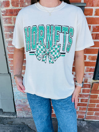Hornets Block & Bow Graphic Tee-Harps & Oli-Shop Anchored Bliss Women's Boutique Clothing Store