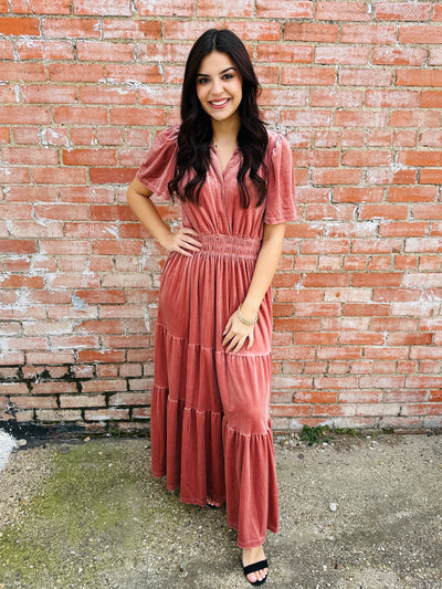 Living in a Fairytale Velvet Dress • Blush-See and Be Seen-Shop Anchored Bliss Women's Boutique Clothing Store