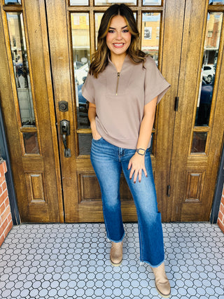 Tell Me Something Good Scuba Half Zip Top • Cocoa-Zenana-Shop Anchored Bliss Women's Boutique Clothing Store