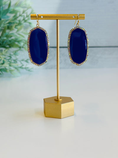 Jane Rhinestone Trimmed Earrings • Navy-DMC-Shop Anchored Bliss Women's Boutique Clothing Store