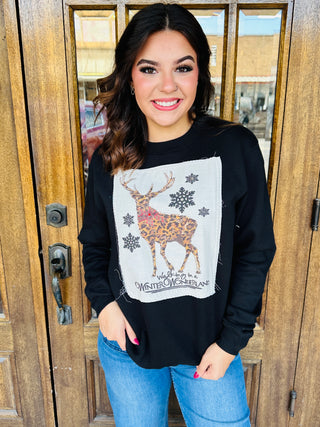 Walking in a Winter Wonderland Embellished Santa Sweatshirt Red-Brittany Carl-Shop Anchored Bliss Women's Boutique Clothing Store