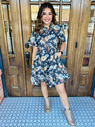 Can't Stand in My Way Floral Mini Dress • Charcoal-Entro-Shop Anchored Bliss Women's Boutique Clothing Store