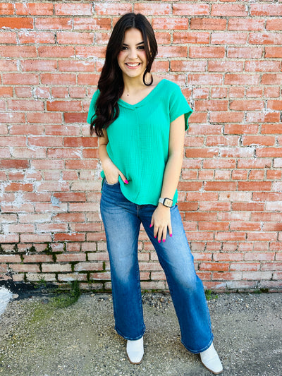 Just A Memory V-Neck Top • Green-Andree by Unit-Shop Anchored Bliss Women's Boutique Clothing Store