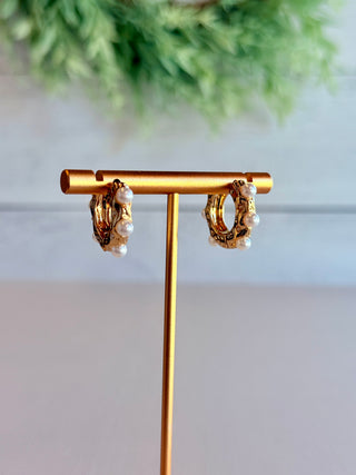 Bianca Pearl Studded Hoop Earrings • Gold-DMC-Shop Anchored Bliss Women's Boutique Clothing Store