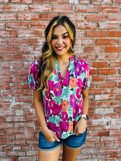 Easily Loved Floral Top • Fuchsia Mix-Gigio-Shop Anchored Bliss Women's Boutique Clothing Store