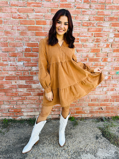 Forever To Go Corduroy Dress • Camel-Umgee-Shop Anchored Bliss Women's Boutique Clothing Store