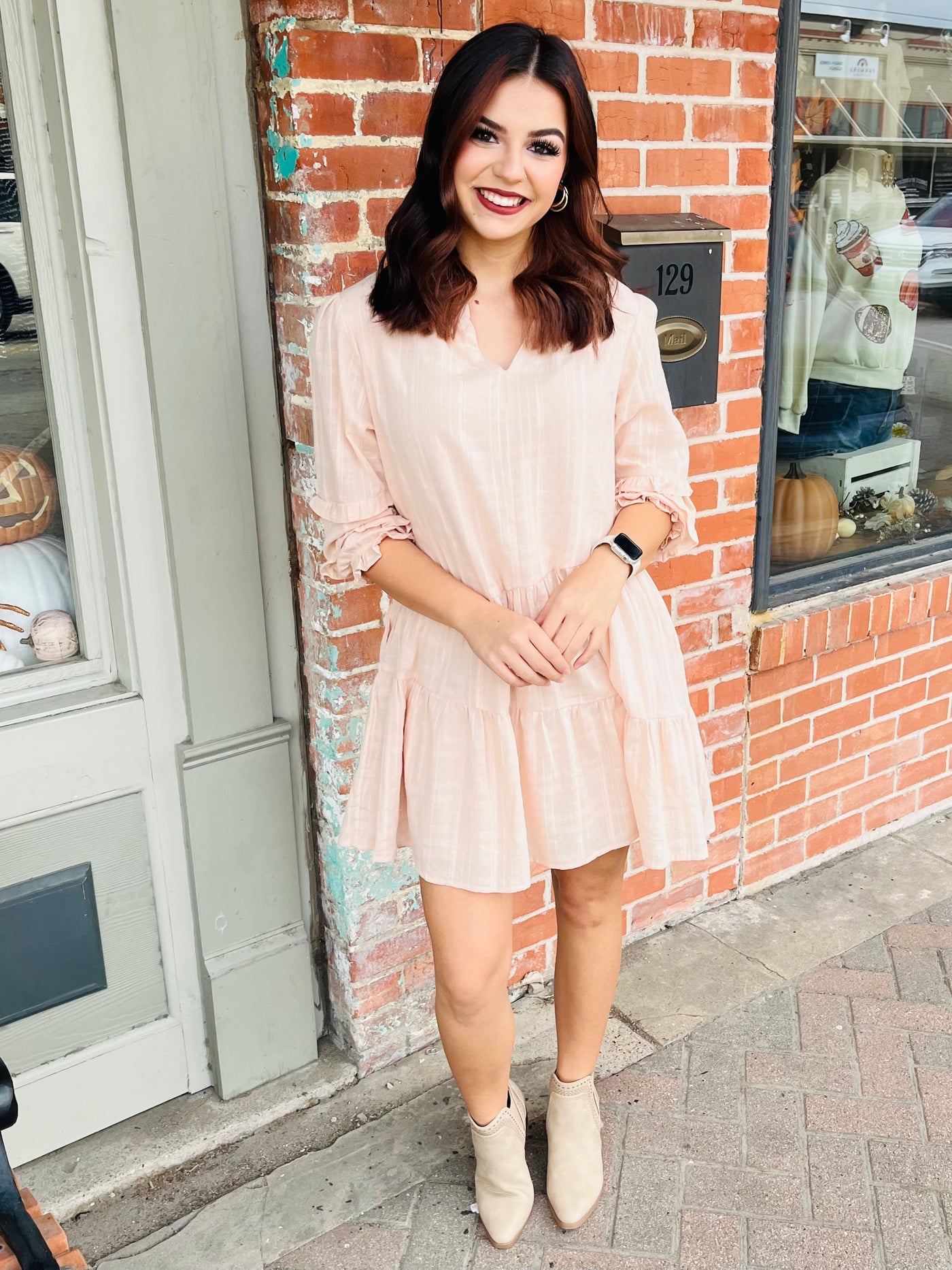 Explaining My Love Ruffle Sleeve Dress • Blush-Kori-Shop Anchored Bliss Women's Boutique Clothing Store