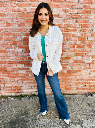 You're a Star Pearl & Rhinestone Denim Jacket White-Davi & Dani-Shop Anchored Bliss Women's Boutique Clothing Store