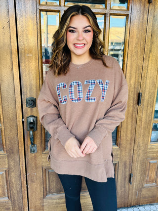 Cozy Plaid Sweatshirt-Royce Apparel-Shop Anchored Bliss Women's Boutique Clothing Store