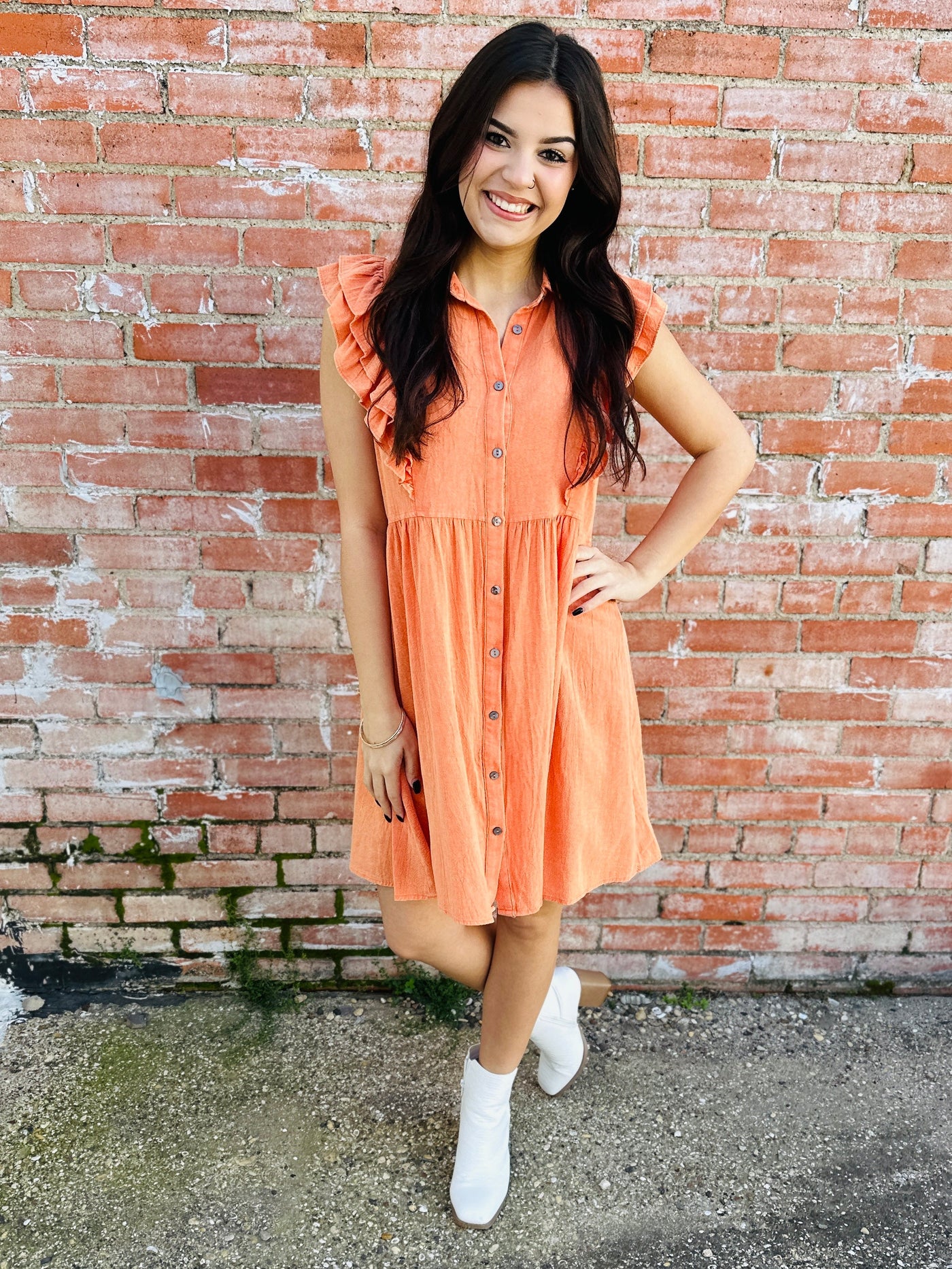 Different Views Button Down Dress • Apricot-Tracy Zelenuk-Shop Anchored Bliss Women's Boutique Clothing Store