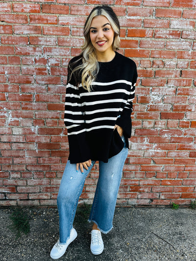 Undeniably Yours Ribbed Striped Sweater • Black-Bibi-Shop Anchored Bliss Women's Boutique Clothing Store