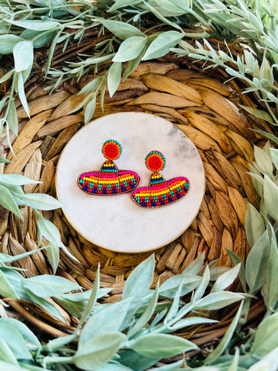 Sombrero Hat Beaded Earrings-DMC-Shop Anchored Bliss Women's Boutique Clothing Store