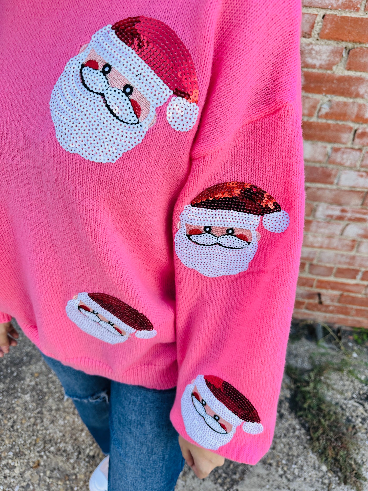 Sweet Santa Sequin Patch Sweater • Pink-Bibi-Shop Anchored Bliss Women's Boutique Clothing Store