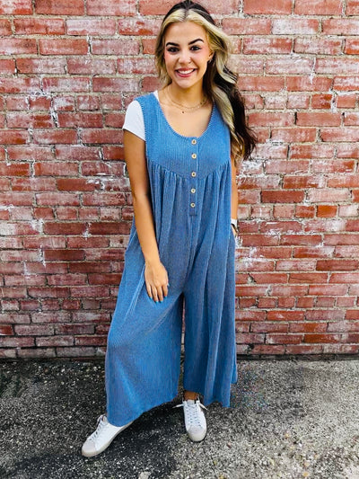 Wishful Thinking Corded Jumpsuit • Blue-Lovely Melody-Shop Anchored Bliss Women's Boutique Clothing Store