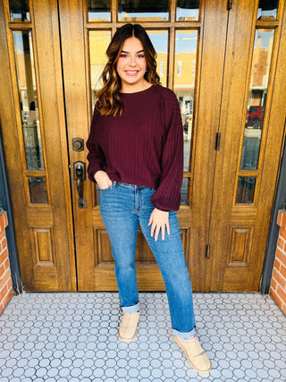 Breaking the Rules Brushed Wide Rib Knit Top• Plum-Stacey Kluttz-Shop Anchored Bliss Women's Boutique Clothing Store