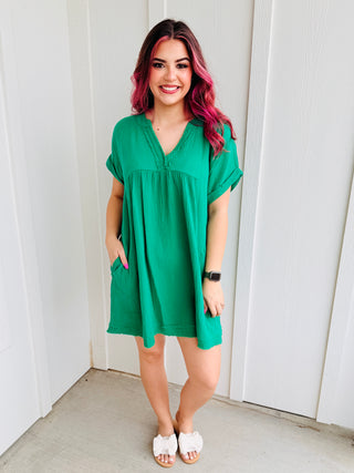 Easy Moves Mineral Washed Gauze Mini Dress • Green-Zenana-Shop Anchored Bliss Women's Boutique Clothing Store
