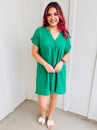 Easy Moves Mineral Washed Gauze Mini Dress • Green-Zenana-Shop Anchored Bliss Women's Boutique Clothing Store