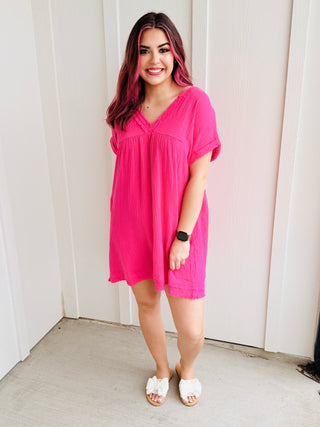 Easy Moves Mineral Washed Gauze Mini Dress • Pink-Zenana-Shop Anchored Bliss Women's Boutique Clothing Store