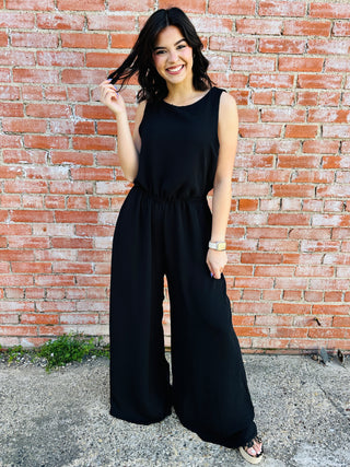 Into the Night Sleeveless Pant Jumpsuit • Black-EESome-Shop Anchored Bliss Women's Boutique Clothing Store