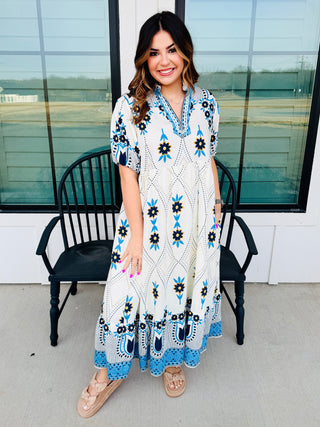 End Up Together Mix Floral Print Midi Dress • Blue-Umgee-Shop Anchored Bliss Women's Boutique Clothing Store