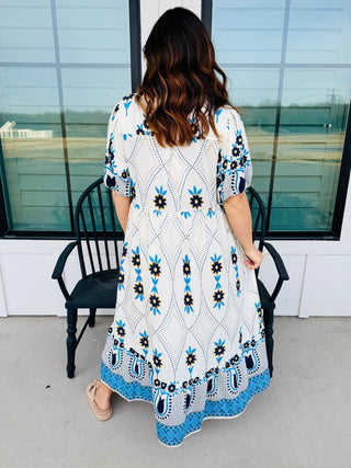 End Up Together Mix Floral Print Midi Dress • Blue-Umgee-Shop Anchored Bliss Women's Boutique Clothing Store
