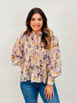 English Garden Floral Button Down Blouse • Lavender Mix-Stacey Kluttz-Shop Anchored Bliss Women's Boutique Clothing Store