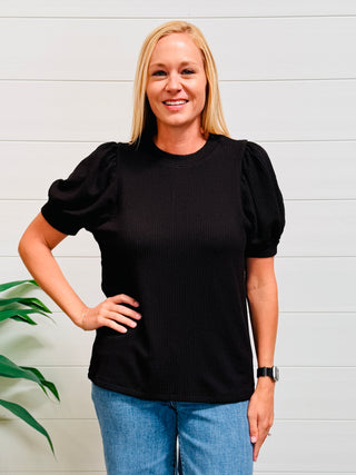 Take Your Chance Puff Sleeve Corded Top • Black-Zenana-Shop Anchored Bliss Women's Boutique Clothing Store