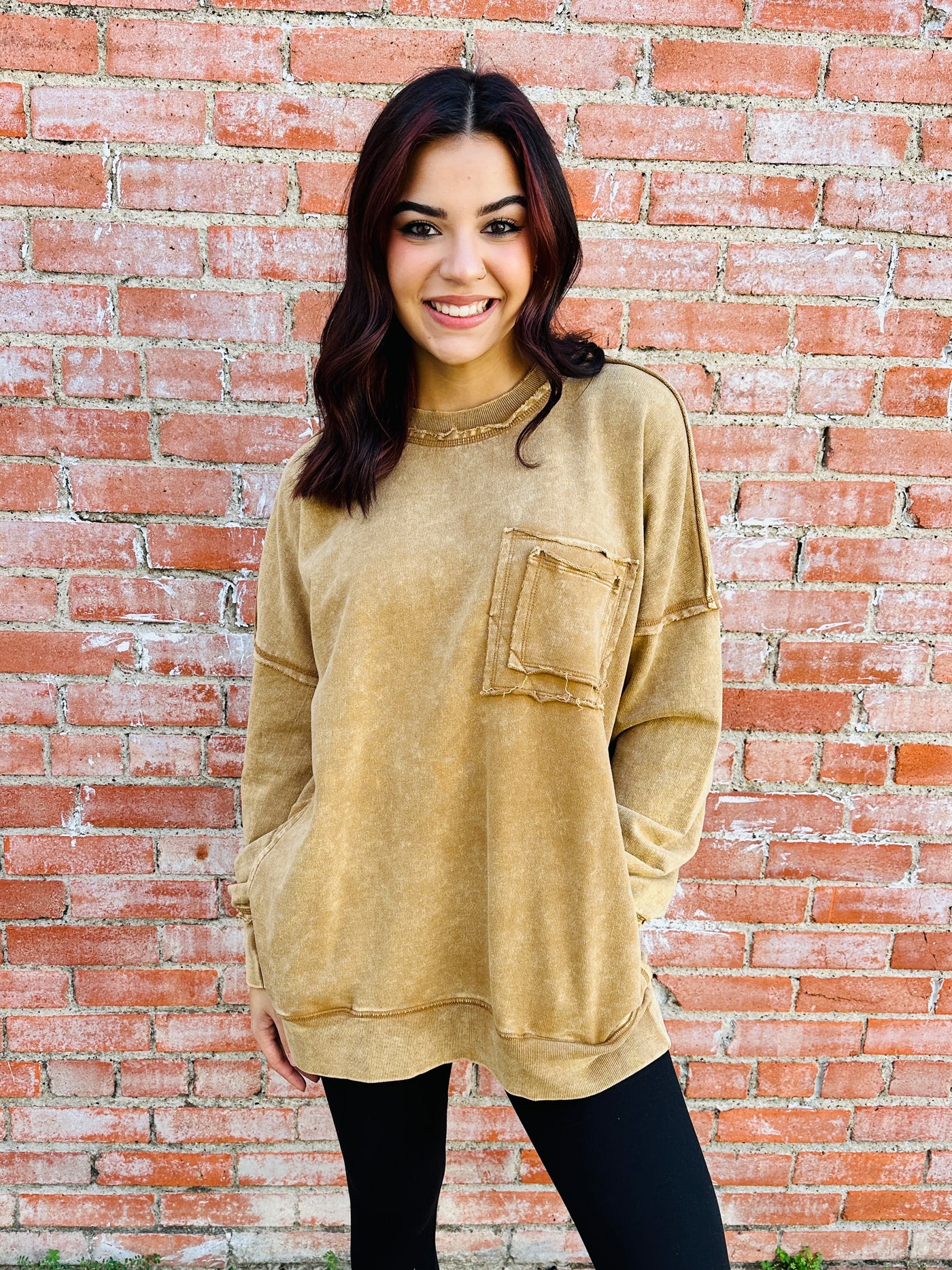 Always On Your Side Acid Washed Pullover • Camel-Zenana-Shop Anchored Bliss Women's Boutique Clothing Store